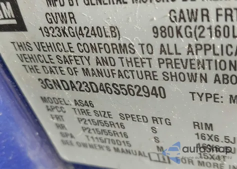 2006 Chevrolet Hhr Lt from USA, damaged, VIN 3GNDA23D46S562940